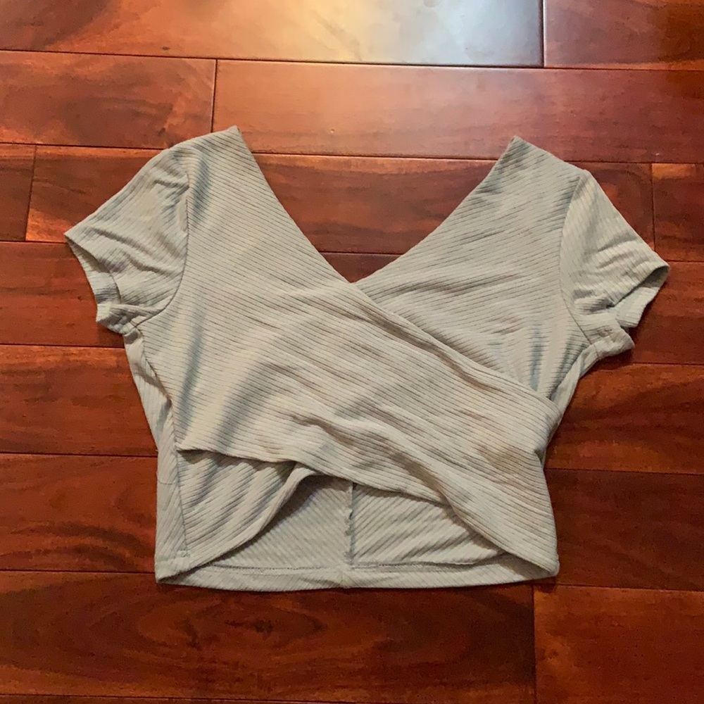 Blue MOD cropped wrap around v neck